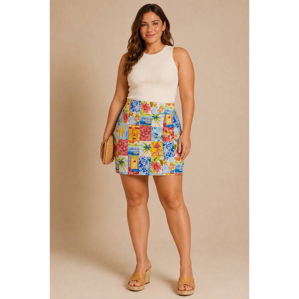 Talbots Tropical Patchwork Skirt Size 12 Floral Beach Mini Skirt Cotton